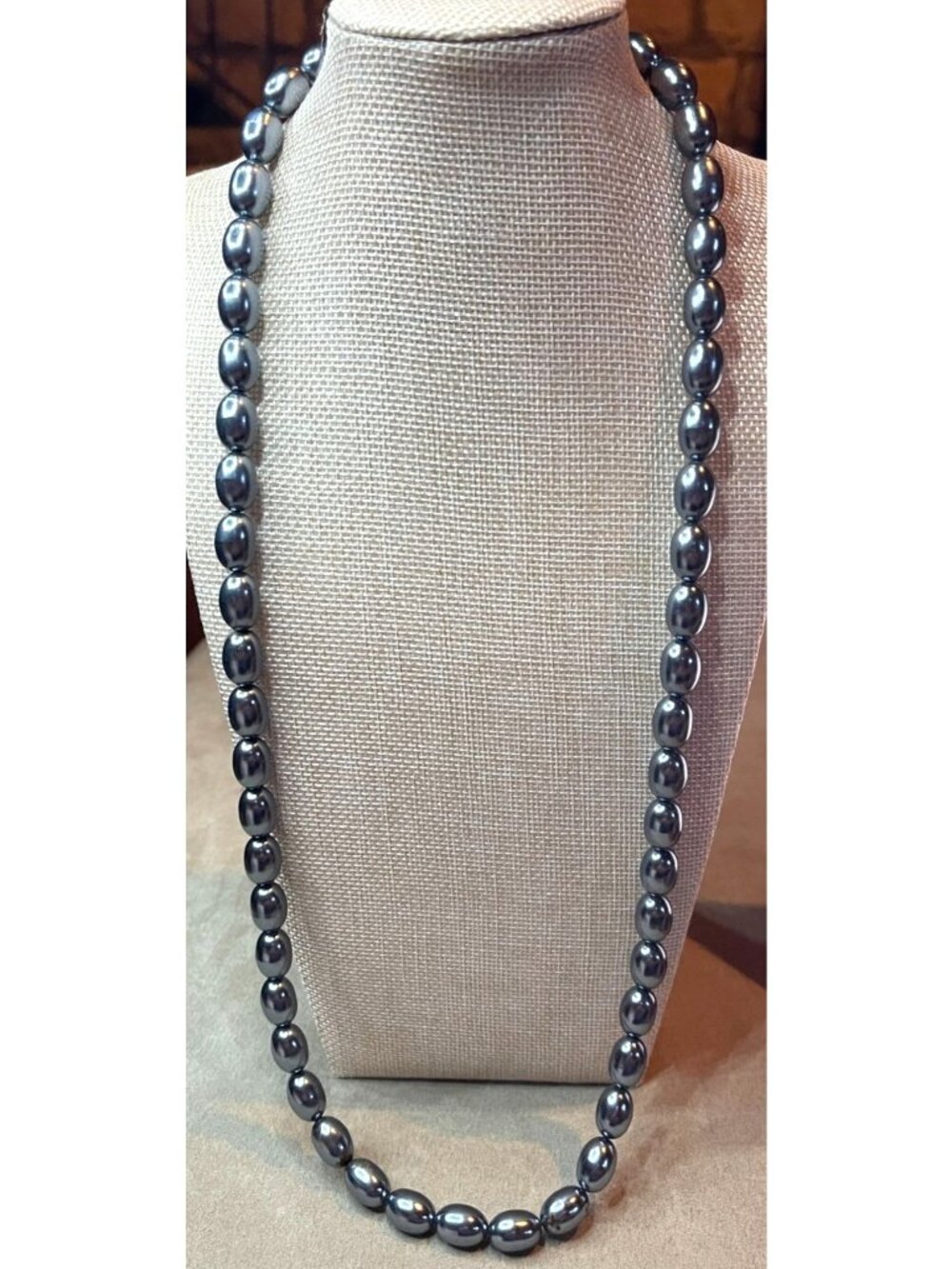 Vintage Silver Gray Metallic Faux Pearl Strand Necklace